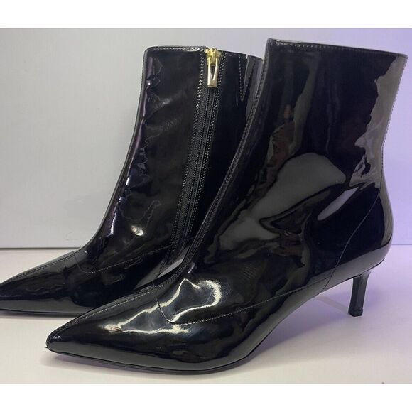NEW Via Spiga 6M Baronne Pointed Toe Kitten Heel Black‎ Booties Italian Leather - Picture 1 of 10